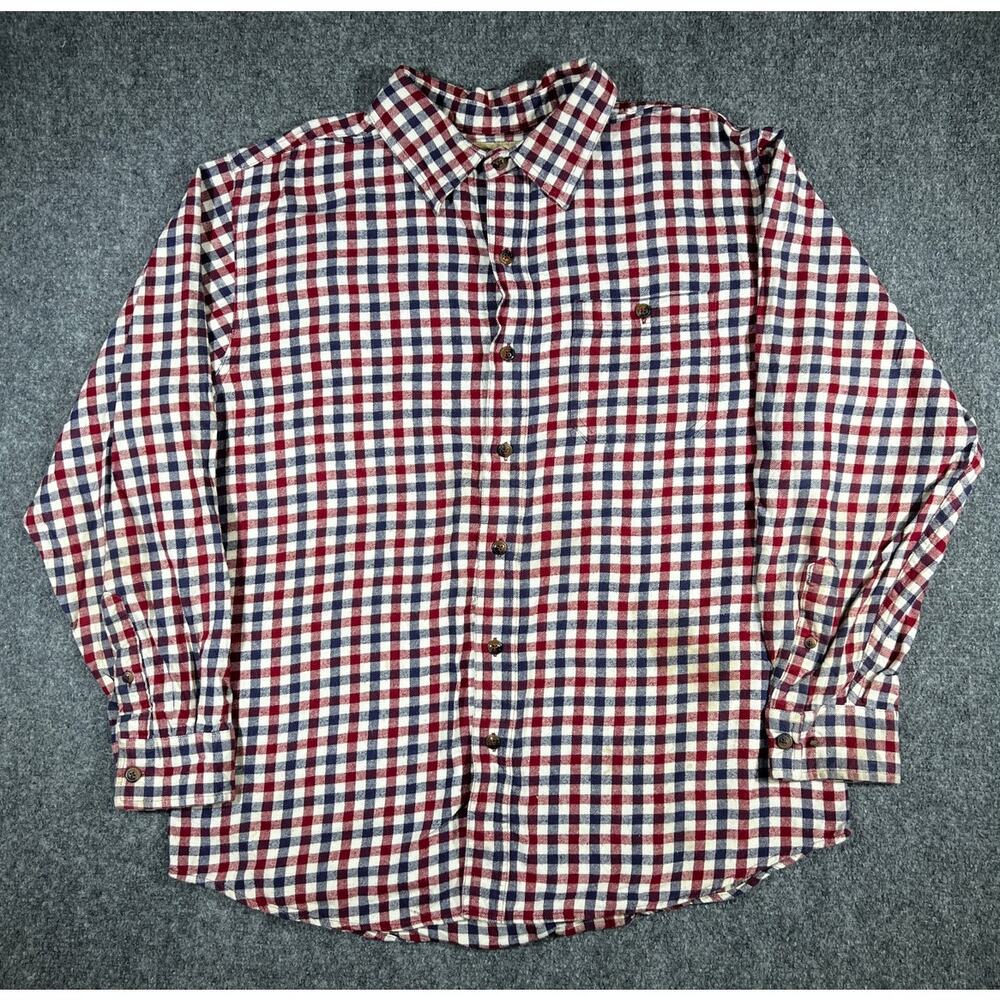 Blue Mountain Flannel Shirt Large Red Plaid Button Up